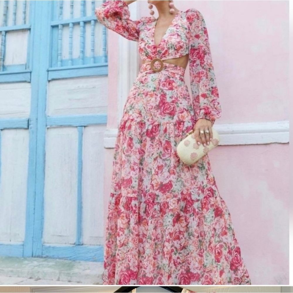 Gianni Bini Floral Maxi Dress - Pink and White